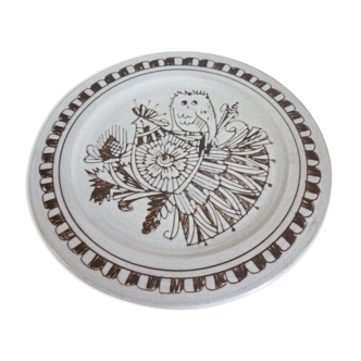 Enameled ceramic art plate, signed La Tournerie, 1960s/1970s