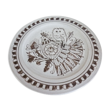 Enameled ceramic art plate, signed La Tournerie, 1960s/1970s