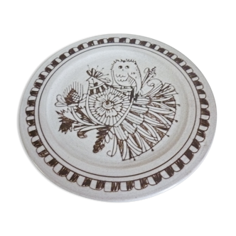 Ceramic plate of enamelled art, signed La Tournerie, 60s/70s