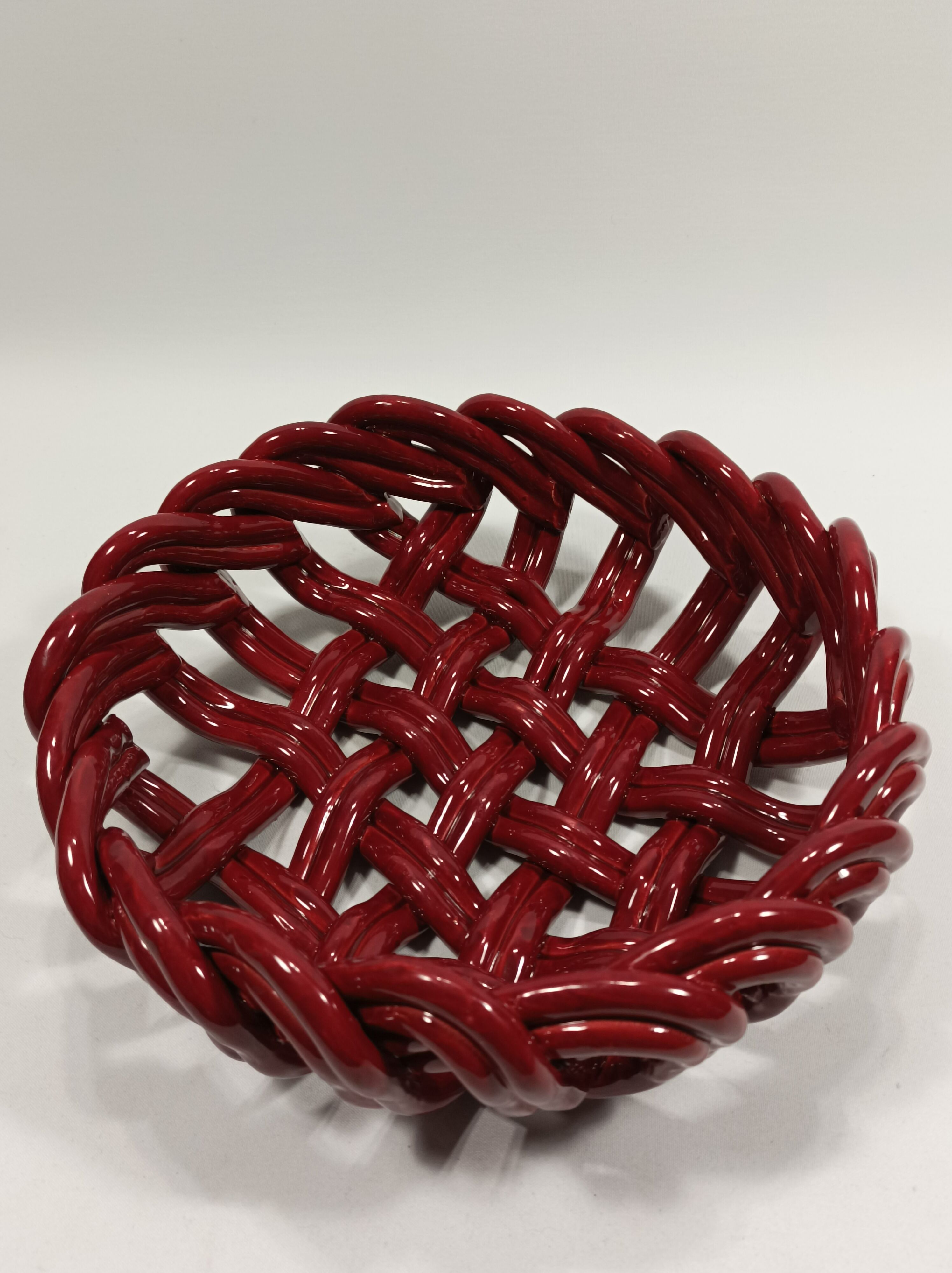 Vallauris woven fruit cup like ochre red basket