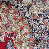 Antique 1920s Persian Kerman rug, floral medallion, red field, 267cm x 364cm