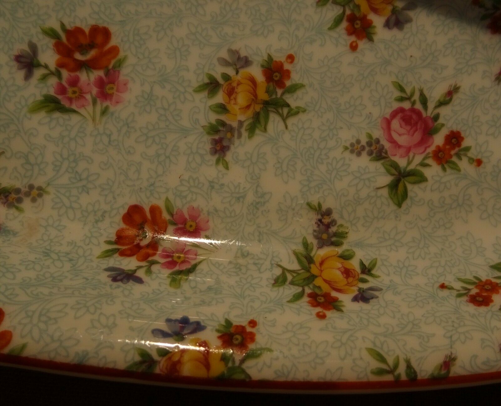 Large oval hollow dish ravier porcelain Limoges décor shabby flowers chic