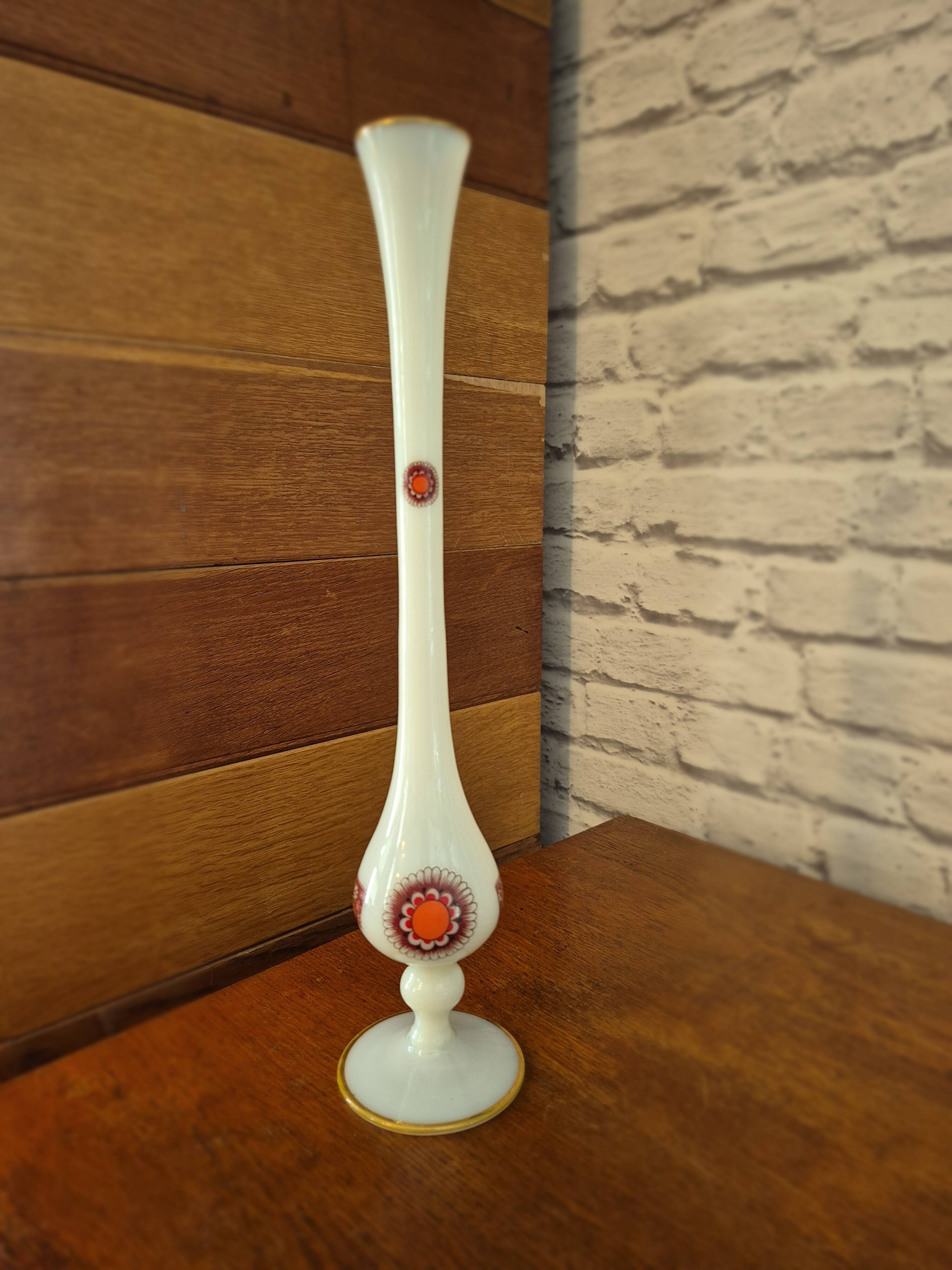 Large opaline vase decorated vintage 70s