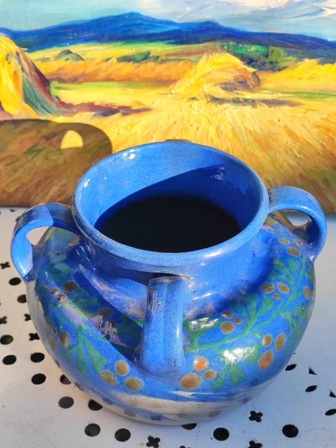 large vase with 4 handles Soufflenheim signed Elchinger