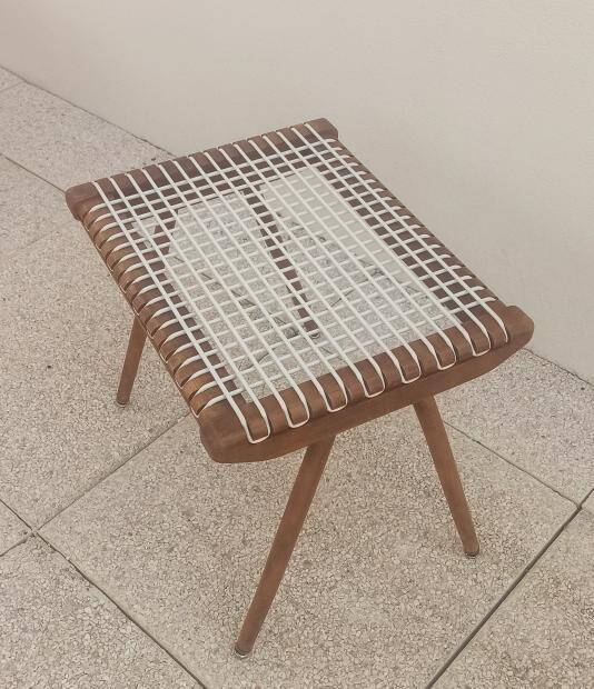 Footrest Georges Tigien, from the 60s. Light teak structure