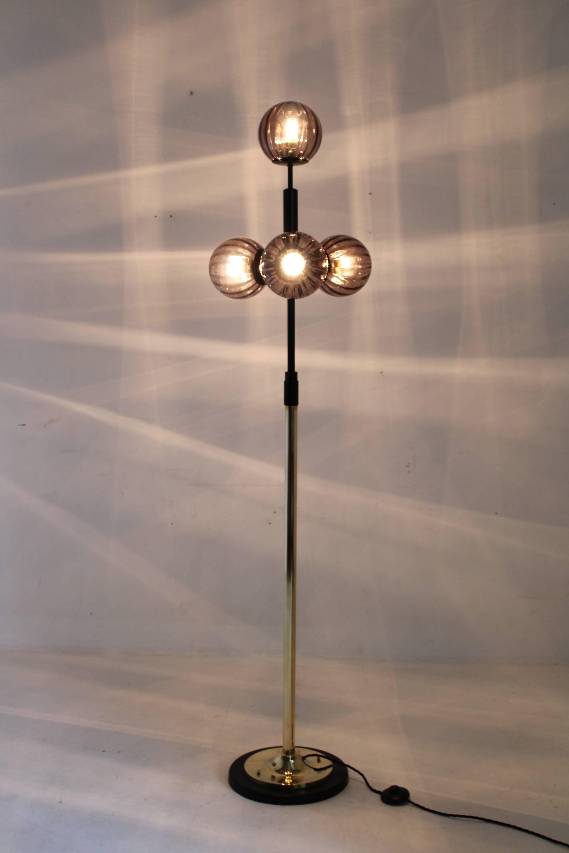 1980s Brass and Glass Floor Lamp, Restored