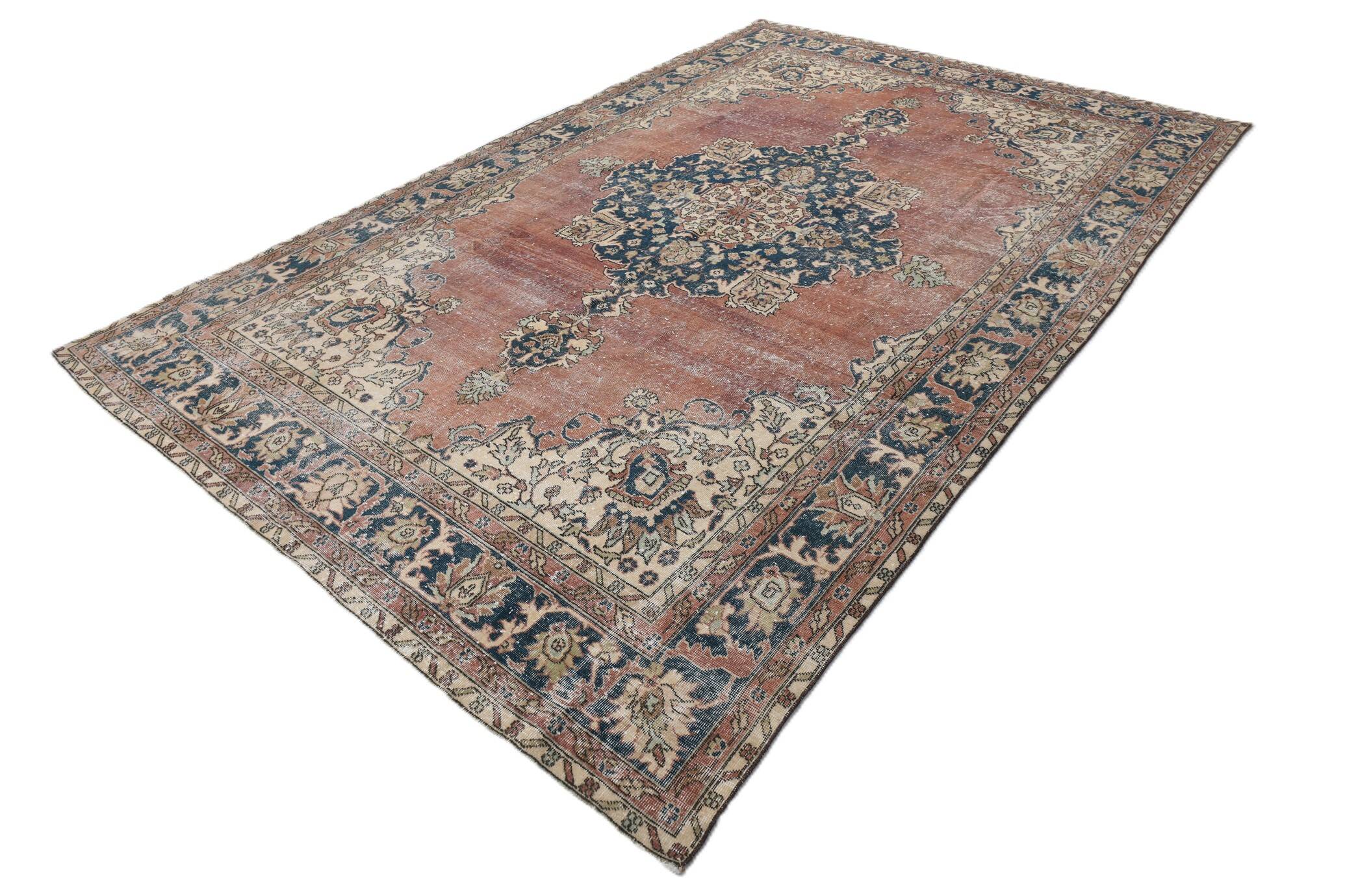 Terracotta Tones Pastel Decorative Vintage Persian Rug, 238x357 Cm
