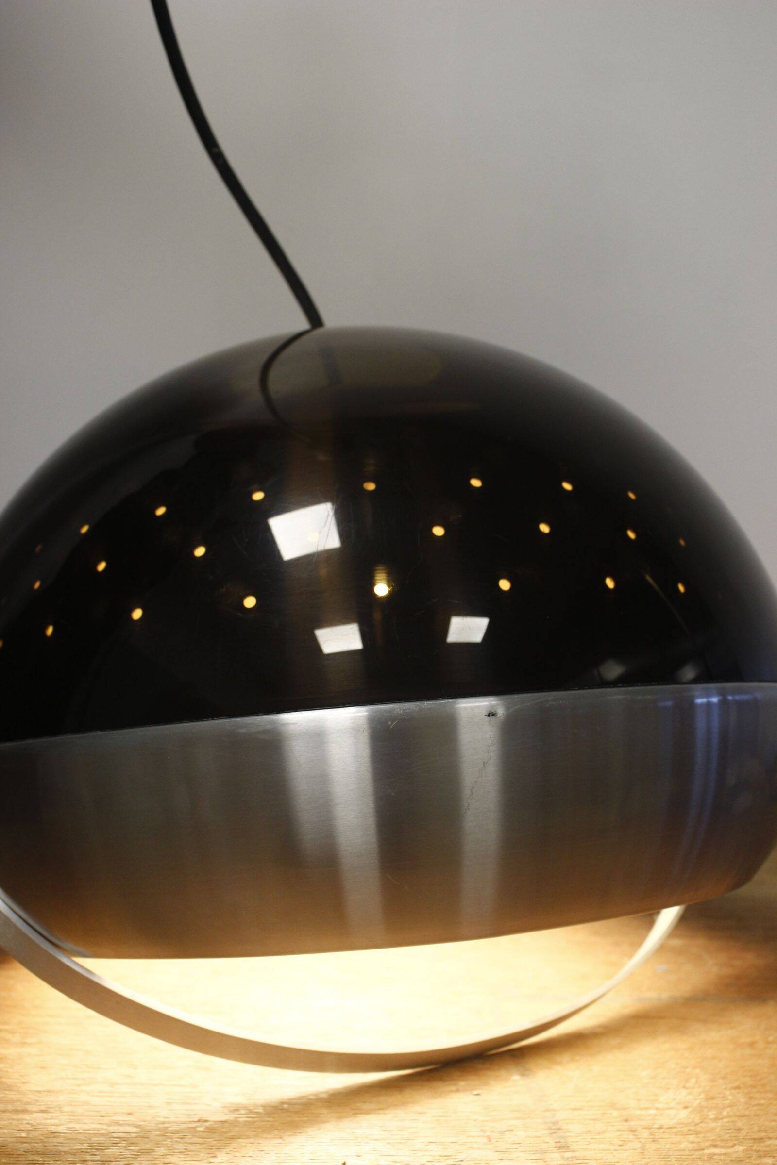 Space Age pendant chandelier smoked plexiglass & aluminum 1970s