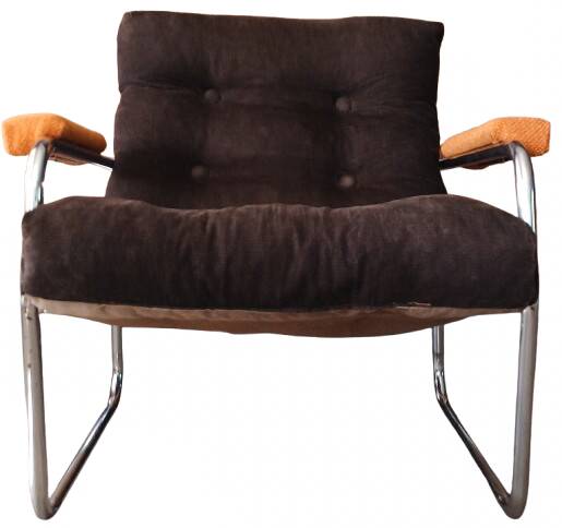 Fauteuil lounge style G.Lundgren pour Ikea, velours & tubes chromés 1970