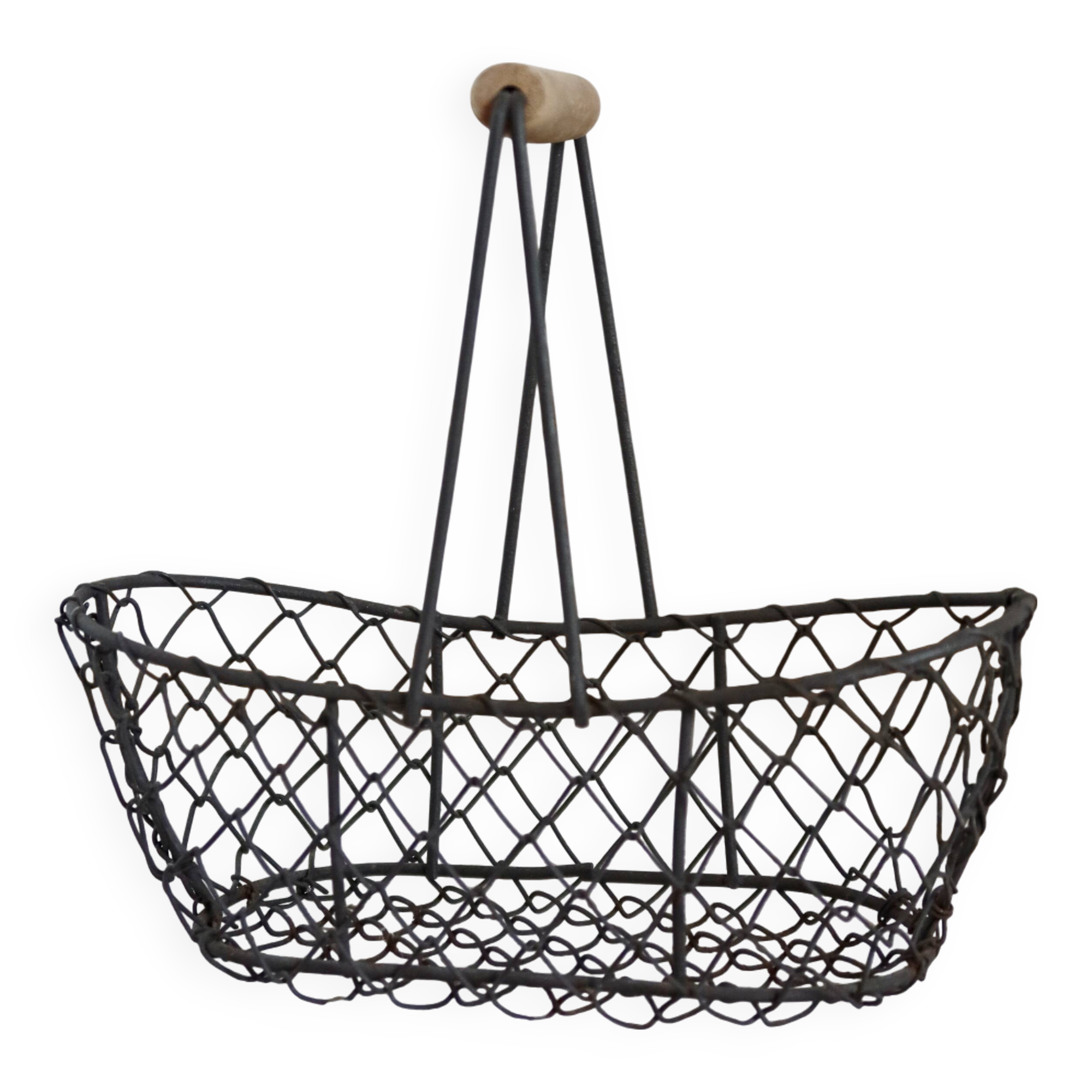 Petit panier à œufs métal et bois vintage rustique