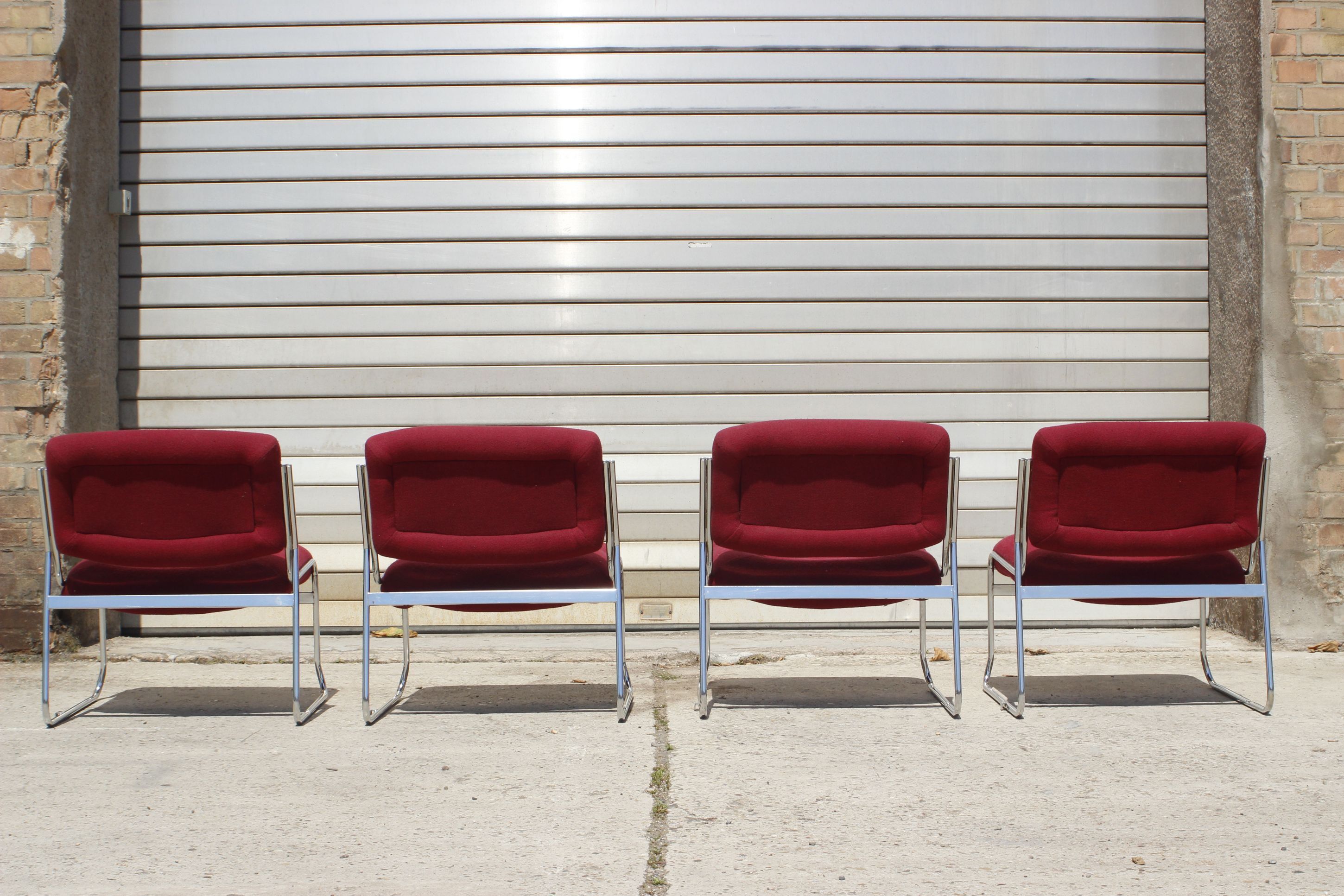 Space Age Chairs in Chrome and Velvet, 1970s, Set of 4