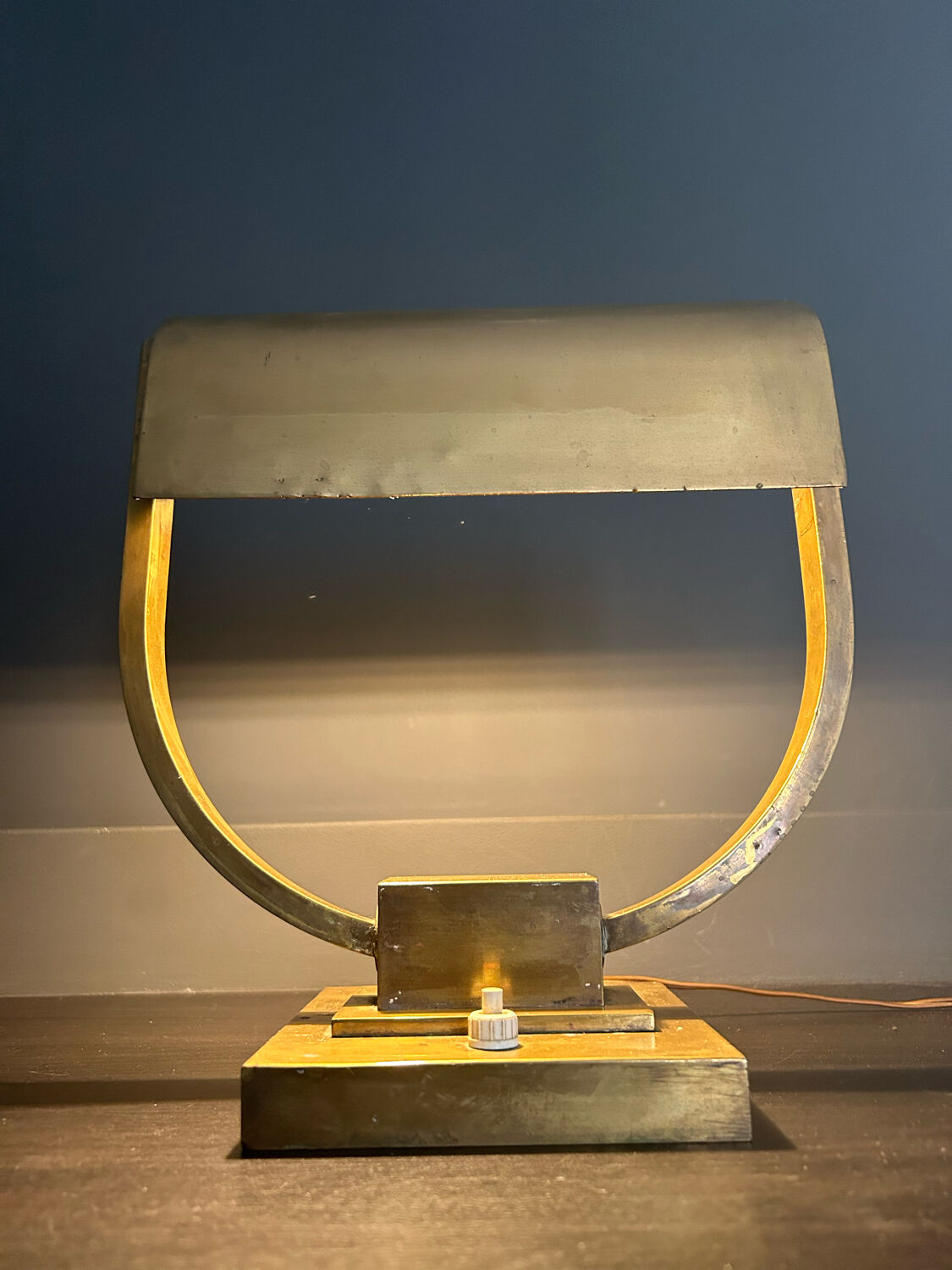 Adjustable lamp art deco modernist vintage solid brass, France 1930