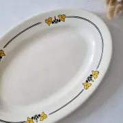 Antique oval dish in Salins ironstone "Renée" – Floral decoration