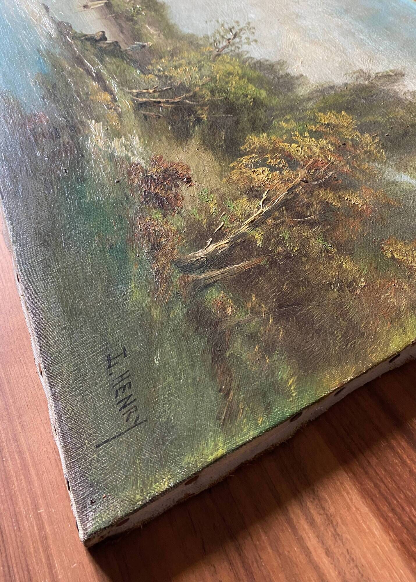 Hst painting "landscape with young fisherman" by lucien henry (1850-1896)