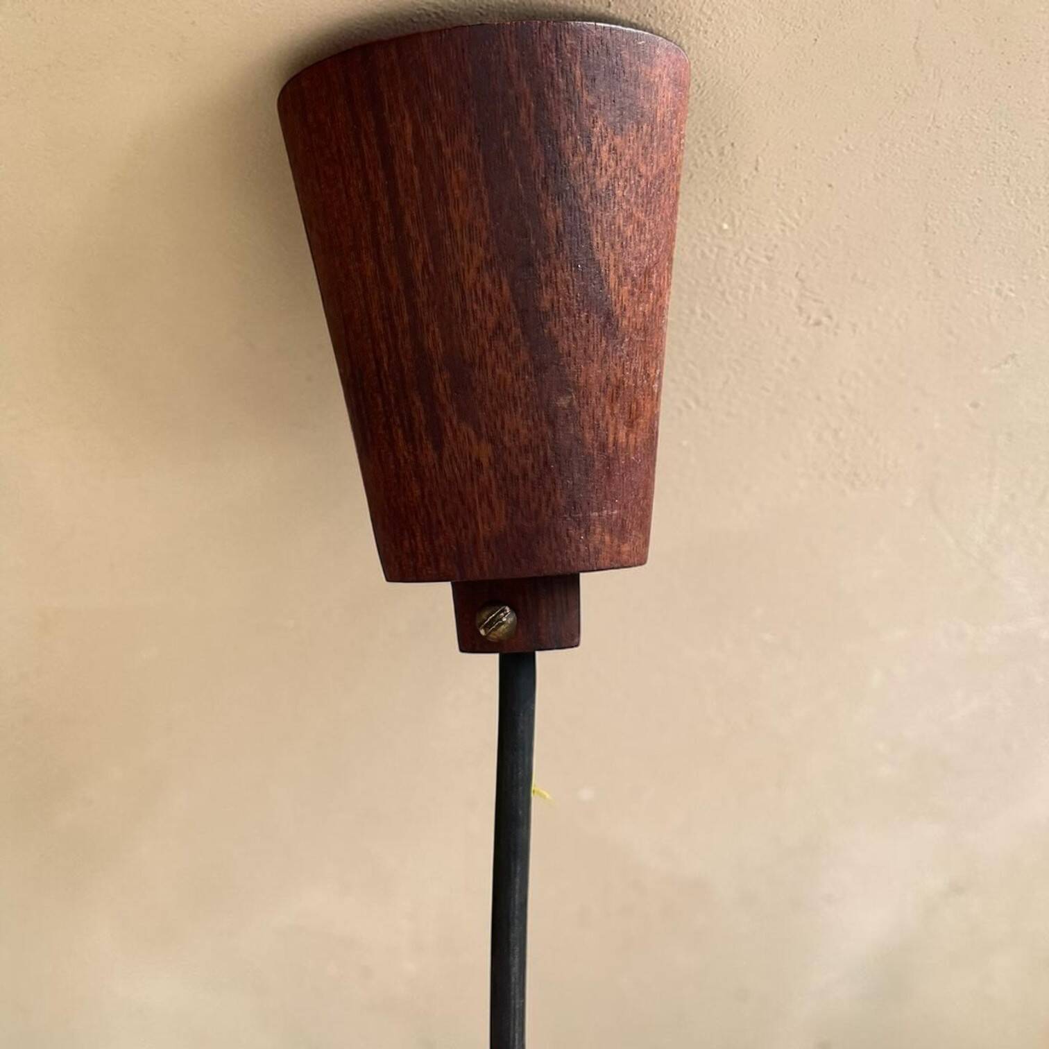 Teak wood and Mazzega style glass pendant lamp