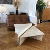 Table basse triangle travertin up & up vintage 1970 Italie