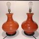 Pair of lamp bases, antique ceramic vases in gourd shape, orange.