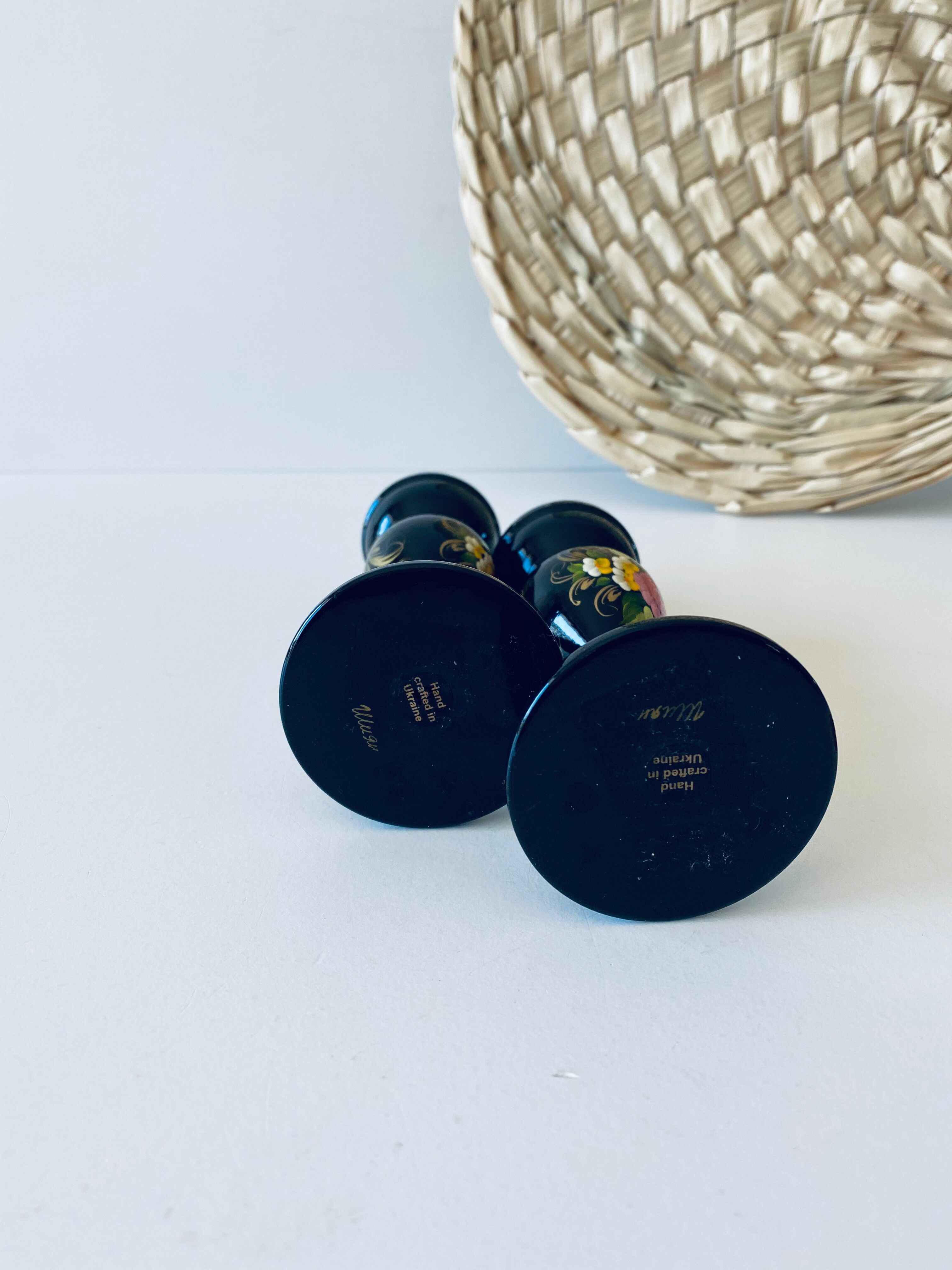 Pair of wooden Ukrainian candlesticks