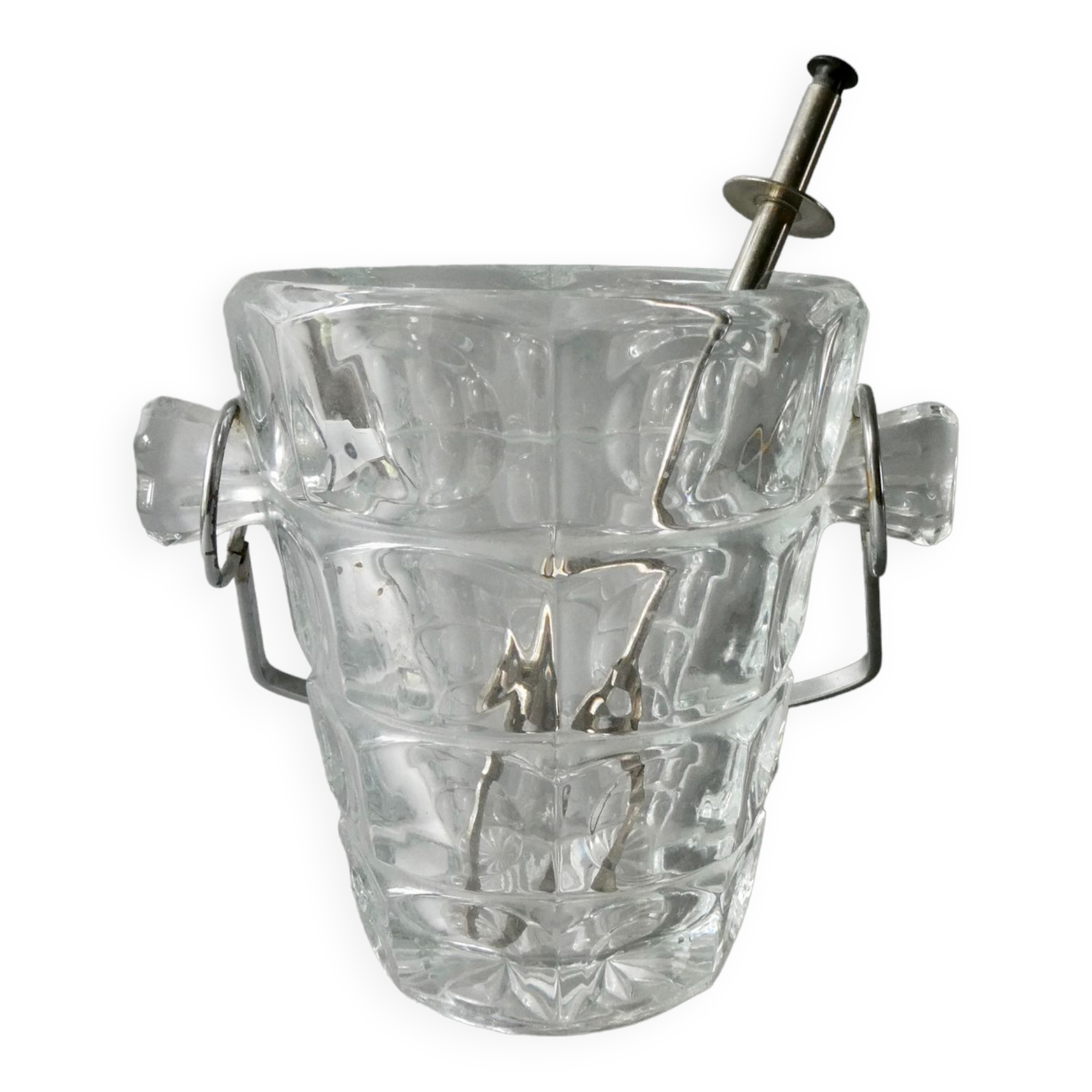 Cut glass ice bucket and its pliers