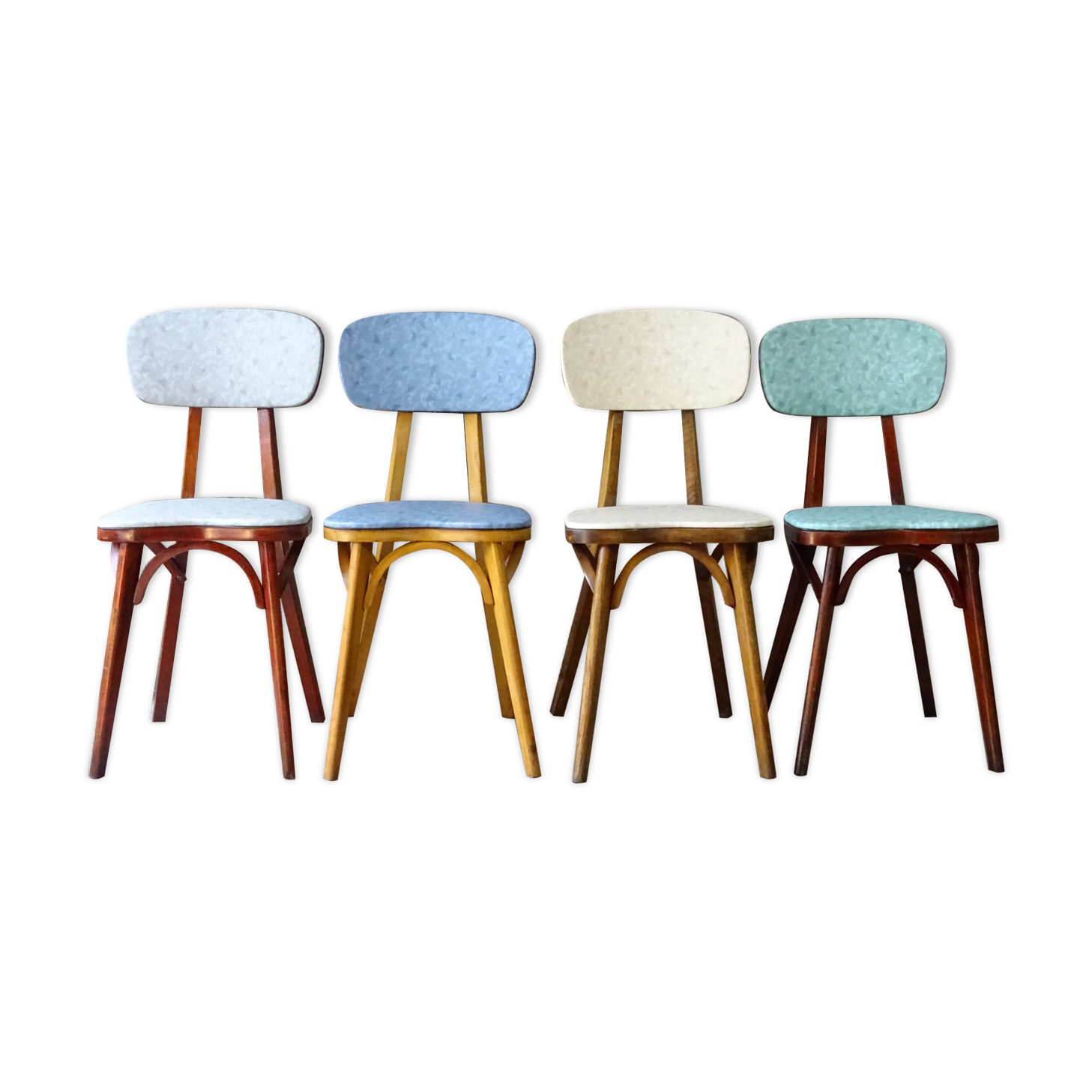 Set of 4 chairs bistro compass Boiclerc 1960 skai 4 colors