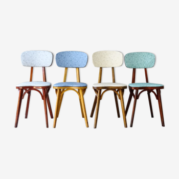 Set de 4 chaises bistrot compas Boiclerc 1960 skaï 4 couleurs