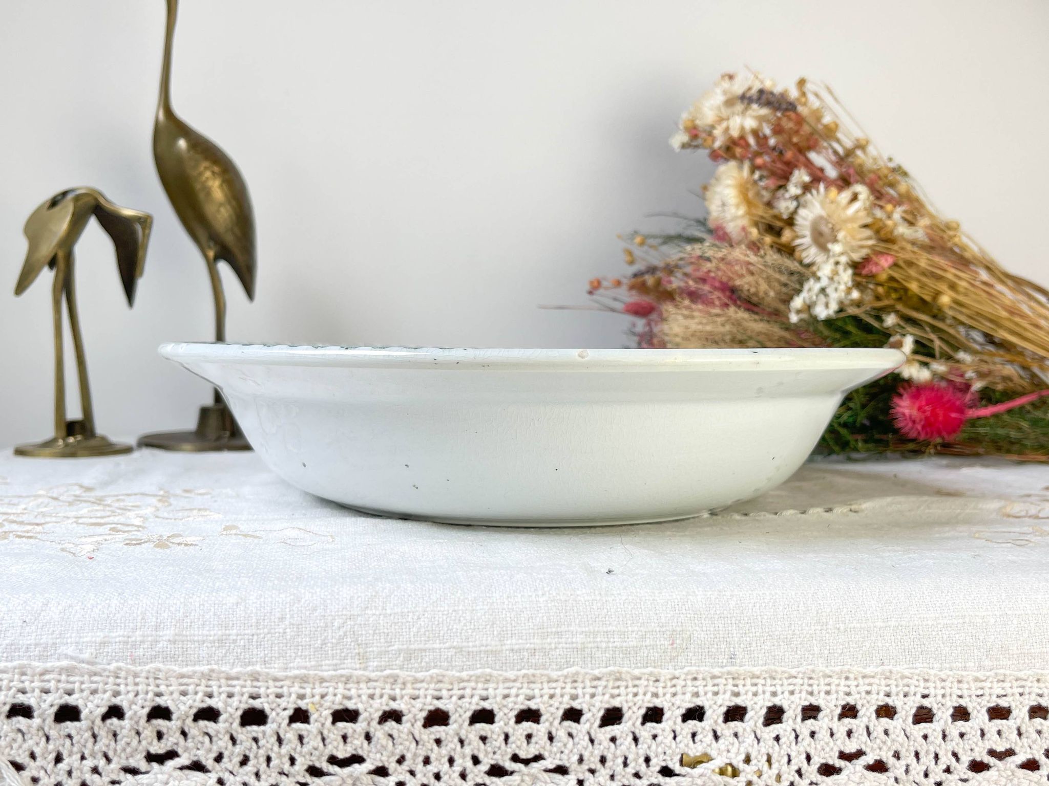 Vintage hollow dish French Terre de Fer St Amand TRIANON cherub motif 19th century