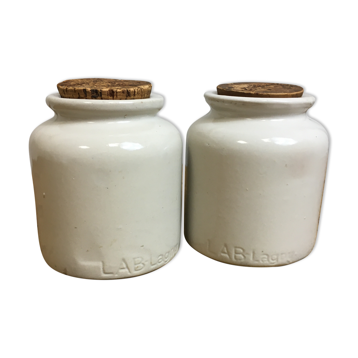 Set of 2 mustard jars in white varnished stoneware