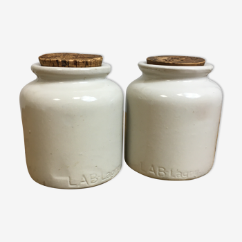 Set of 2 mustard jars in white varnished stoneware