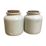 Set of 2 mustard jars in white varnished stoneware