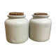 Lot de 2 pots à moutarde en grès vernis blanc