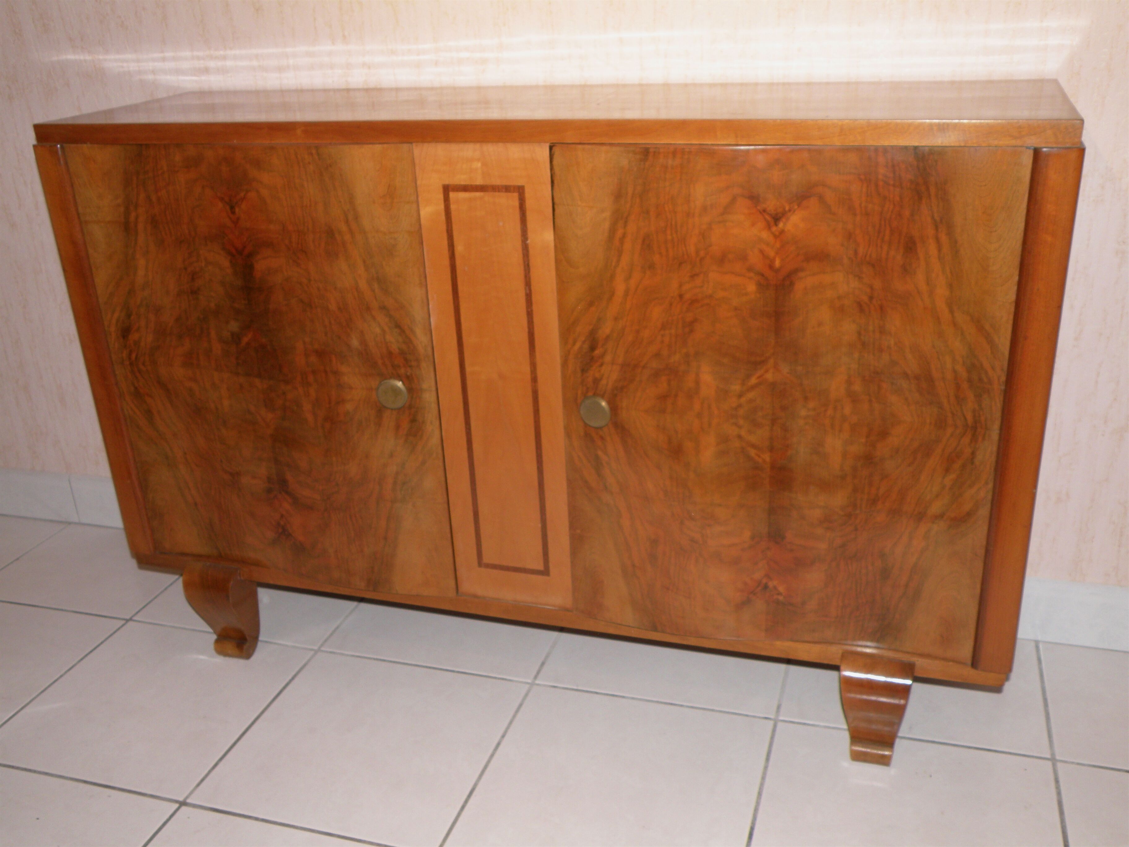 Sideboard walnut bramble storage cabinet, two doors, style 1930