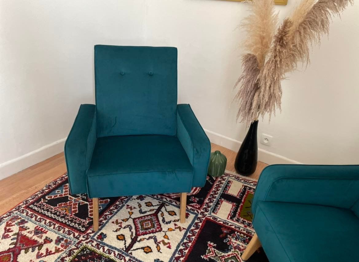 Duo of armchair back-of-year 50/60, restored