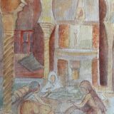 Tableau Aquarelle originale "Vue Orientaliste Medersa" signée Rose Picard