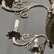 Large, rare antique chandelier in solid silver-plated bronze, Empire style, 12 light points.