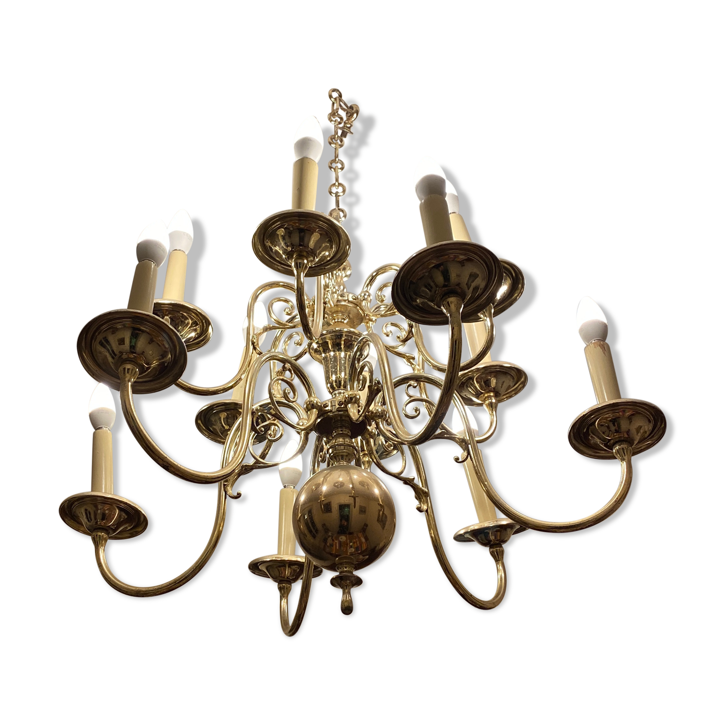 Dutch silver metal chandelier 2 rows