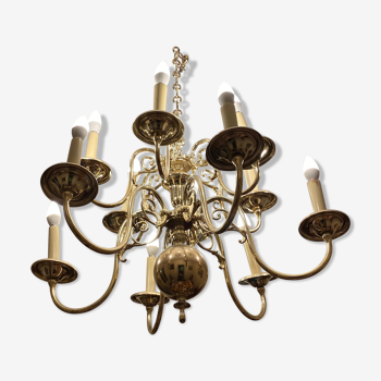 Dutch silver metal chandelier 2 rows