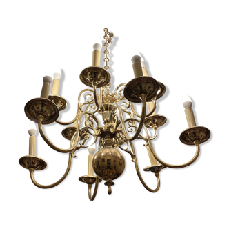 Dutch silver metal chandelier 2 rows