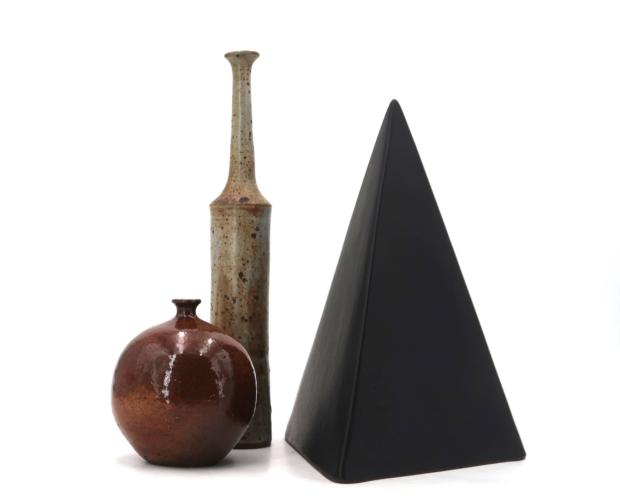 Black pyramid sculpture by Antonio Lampecco in ceramic, 1980s