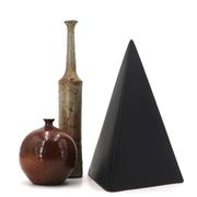 Black pyramid sculpture by Antonio Lampecco in ceramic, 1980s