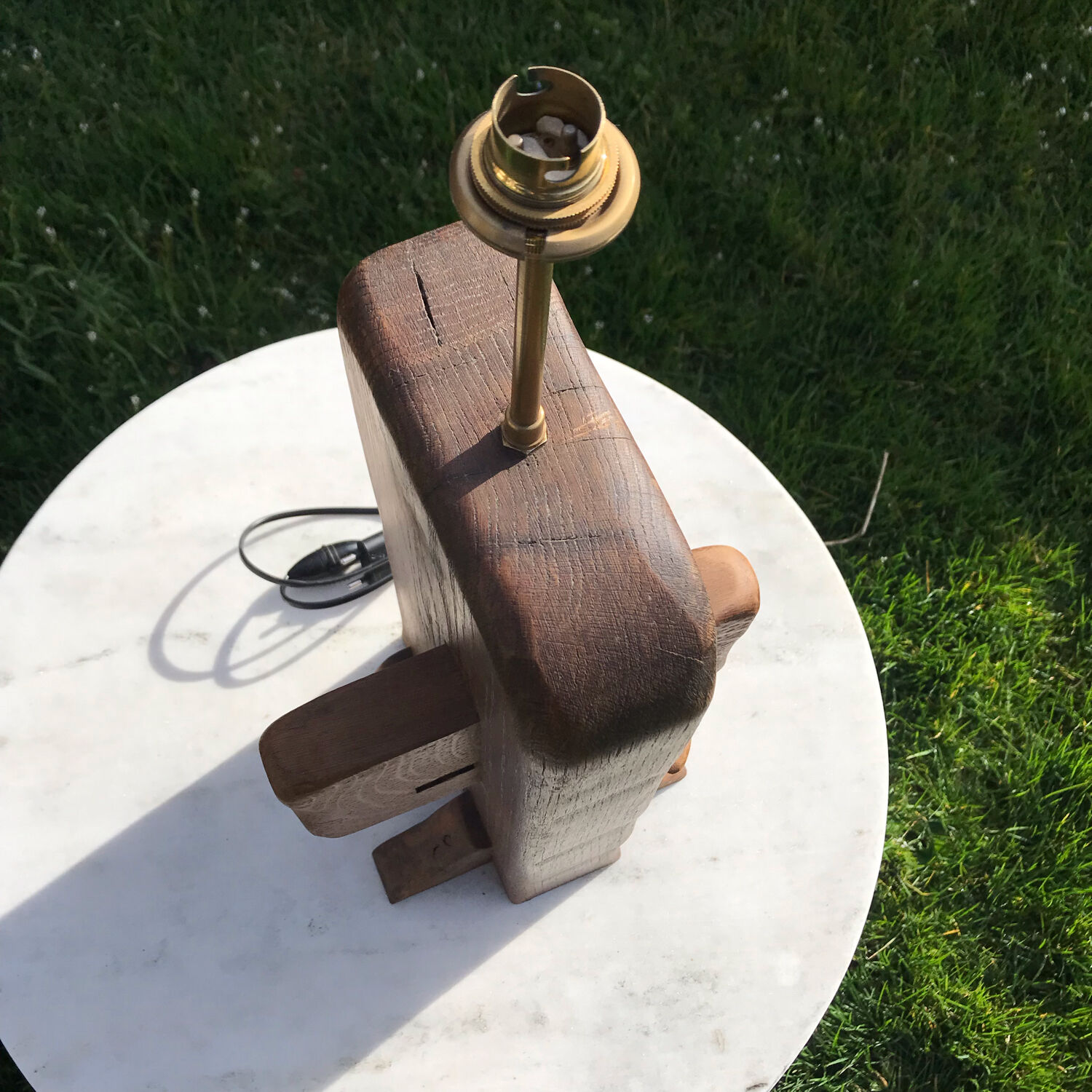 Brutalist lamp in vintage oak 1970