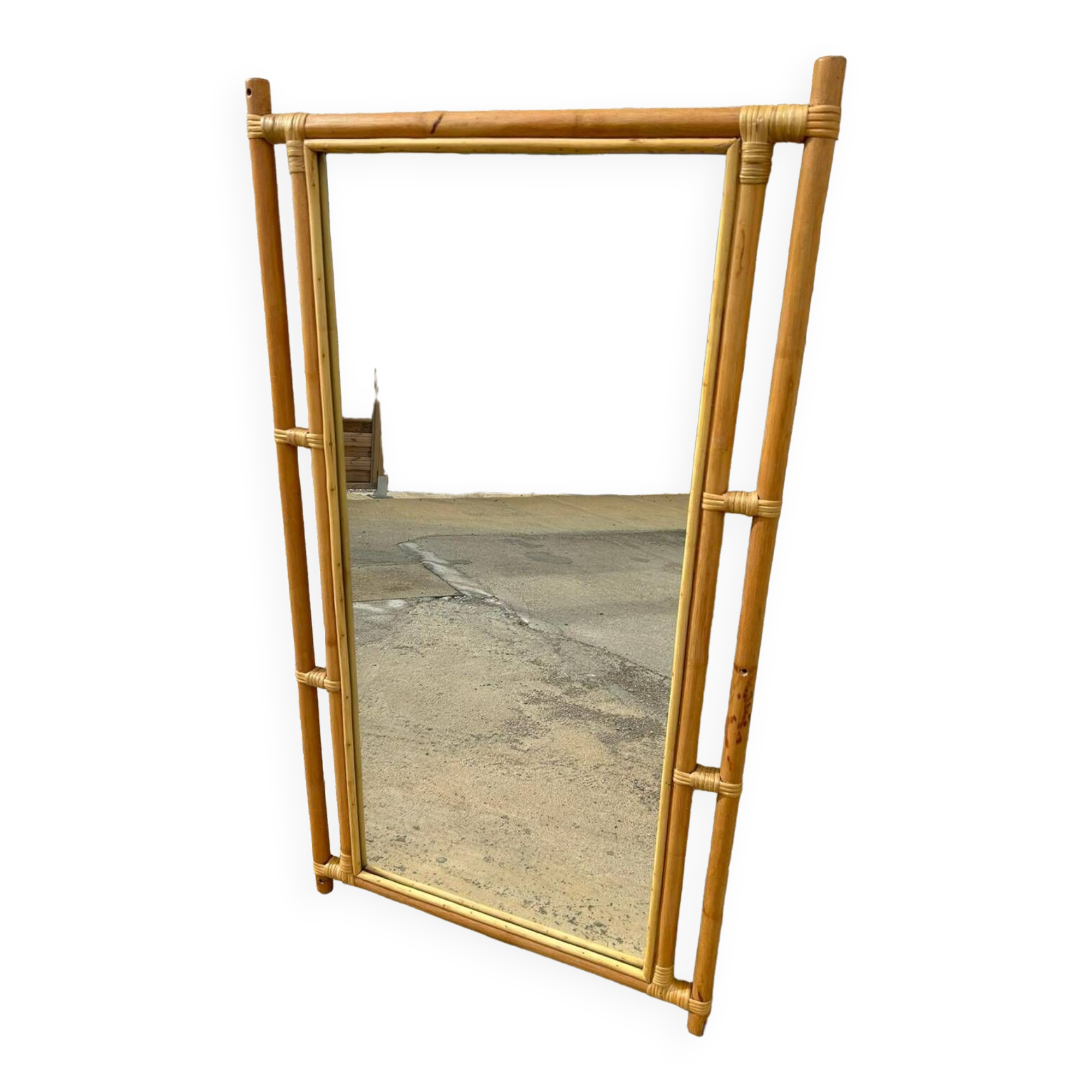Miroir en bois et rotin