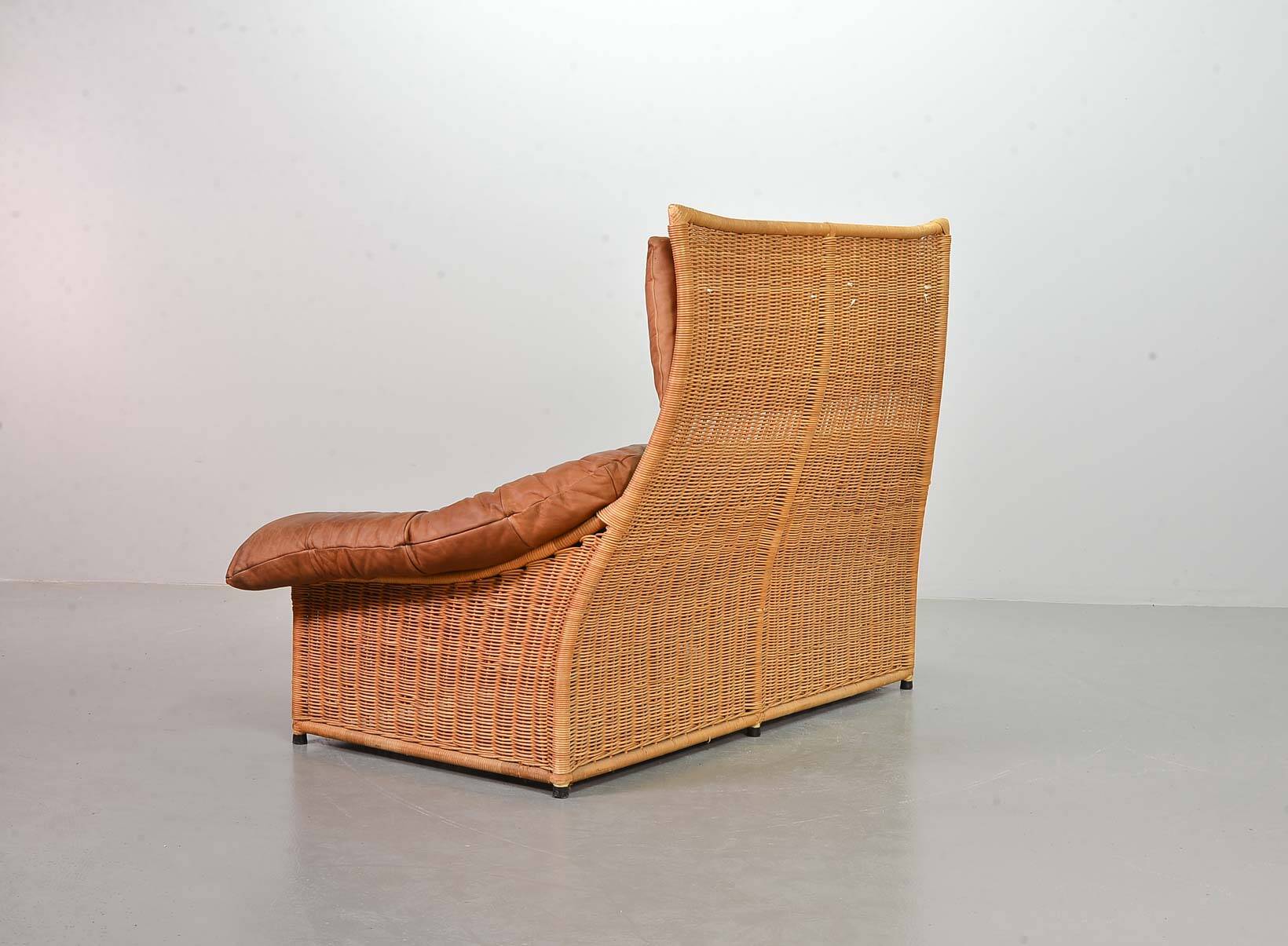Gerard van de Berg Cognac Patchwork Leather 2-Seat Rockstyle Cane Sofa 70s