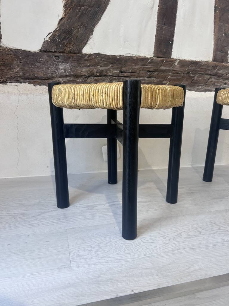 2 "Meribel" stools in black by Charlotte Perriand, 1960