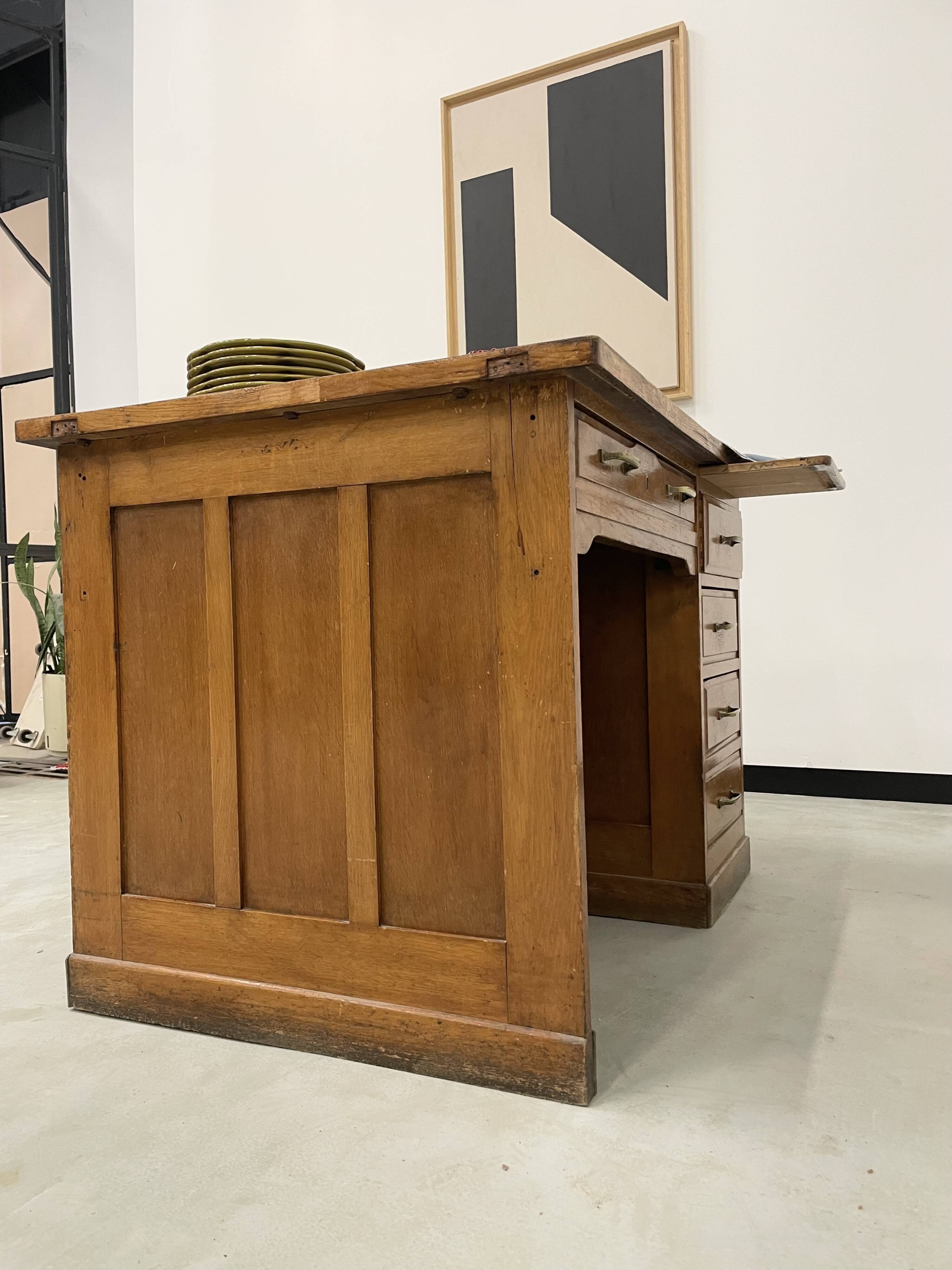 Oak and veneer counter or desk