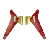 Poignées de porte profilées des années 1950, poignées à pousser en bakélite rouge et aluminium