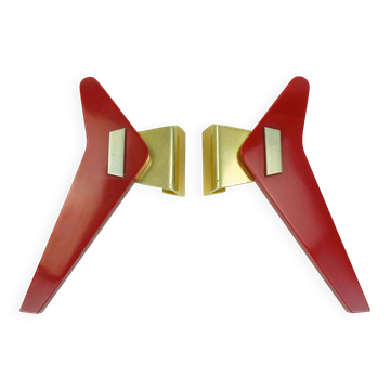 1950s streamline DOOR HANDLES push handles red bakelite and aluminum