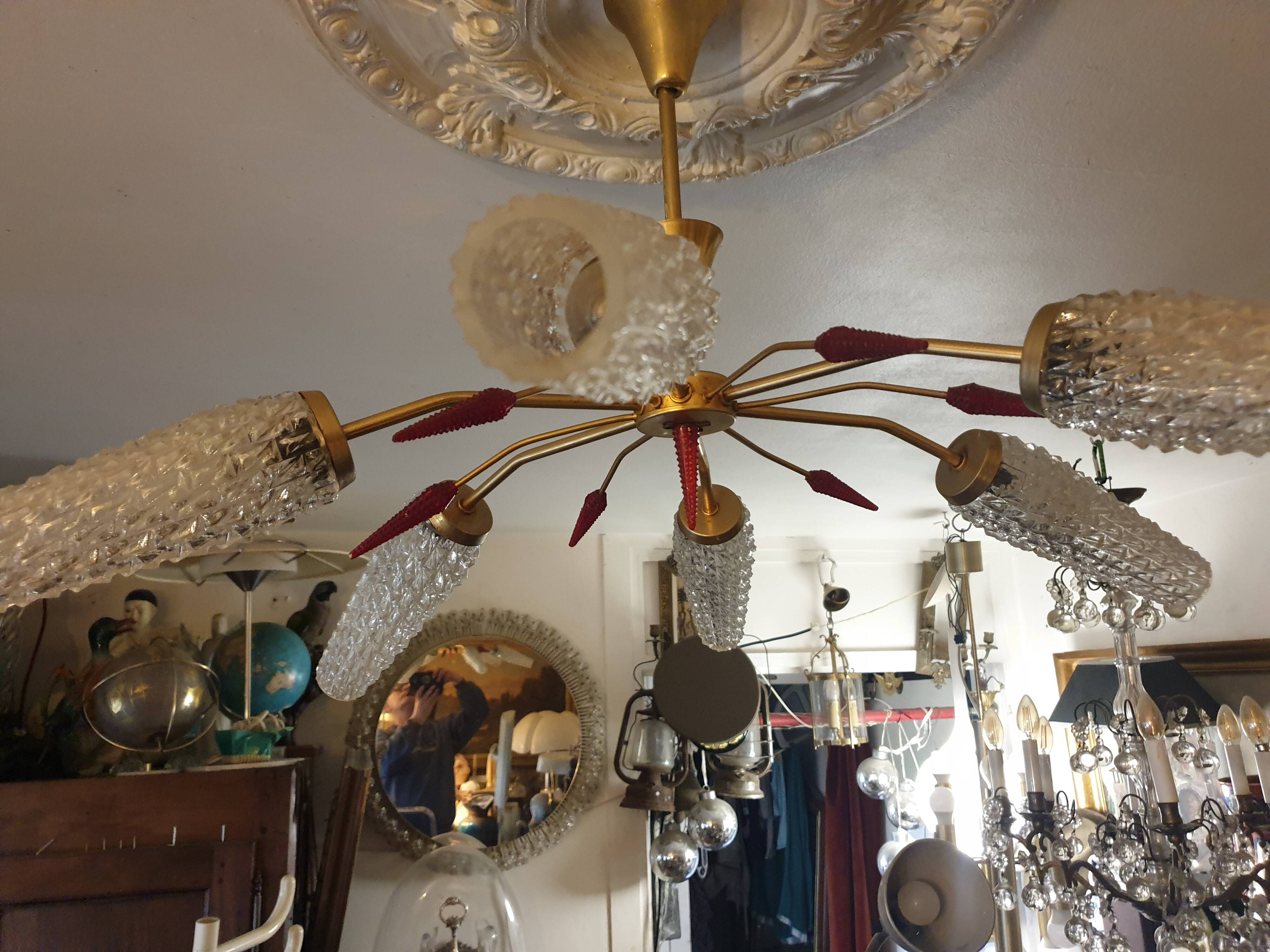 5-light brass chandelier 1950