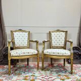 Paire de fauteuils en bois doré de style louis xvi xix eme siècle