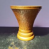 Ancien vase grès décor ciselé beige marron années 70 vintage