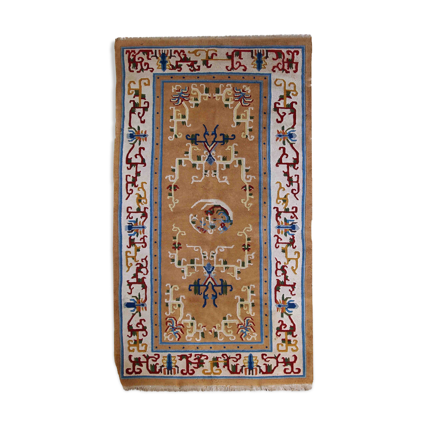 Vintage chinese art deco handmade carpet 120cm x 213cm 1960s, 1c429